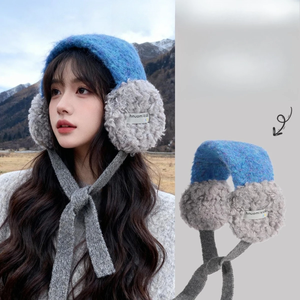 Kawaii Lamb Wool Knit Ear Muffs Plush Fluffy Ear Covers Women Winter Warm Adjustable Strap Ear Warmer Outdoor Cold Headwear