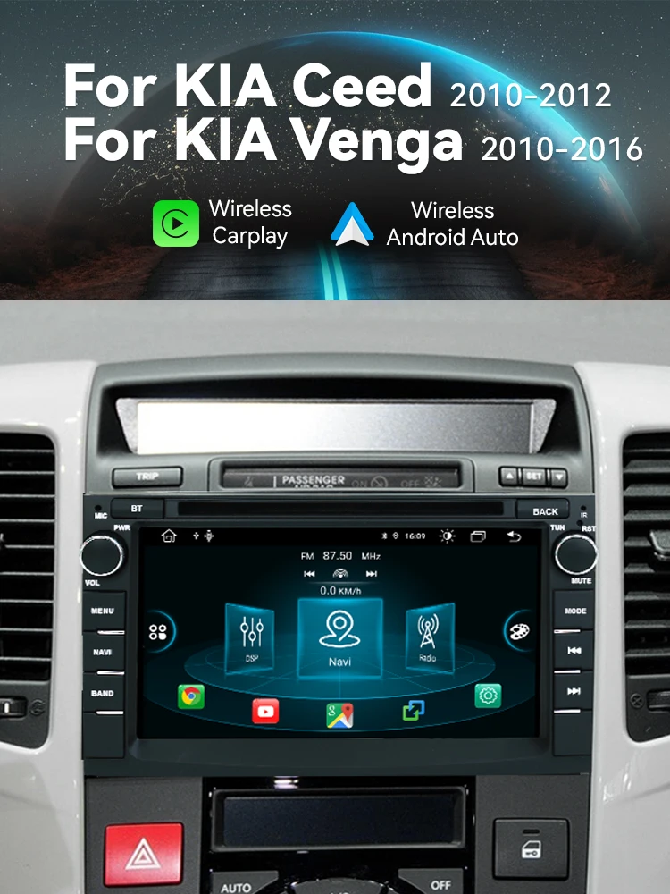 Android 14 Draadloze Carplay Autoradio Speler Voor Kia Ceed 2010 2011 2012 Venga Stereo GPS Touchscreen Autoradio multimedia - afbeelding 2