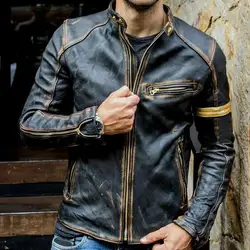 2025 Autumn Motorcycle Leather Jacket Men Street Fashion Bomber Jackets Casual Stand Collar Coat Mens Retro Pu Biker Outwear 5Xl