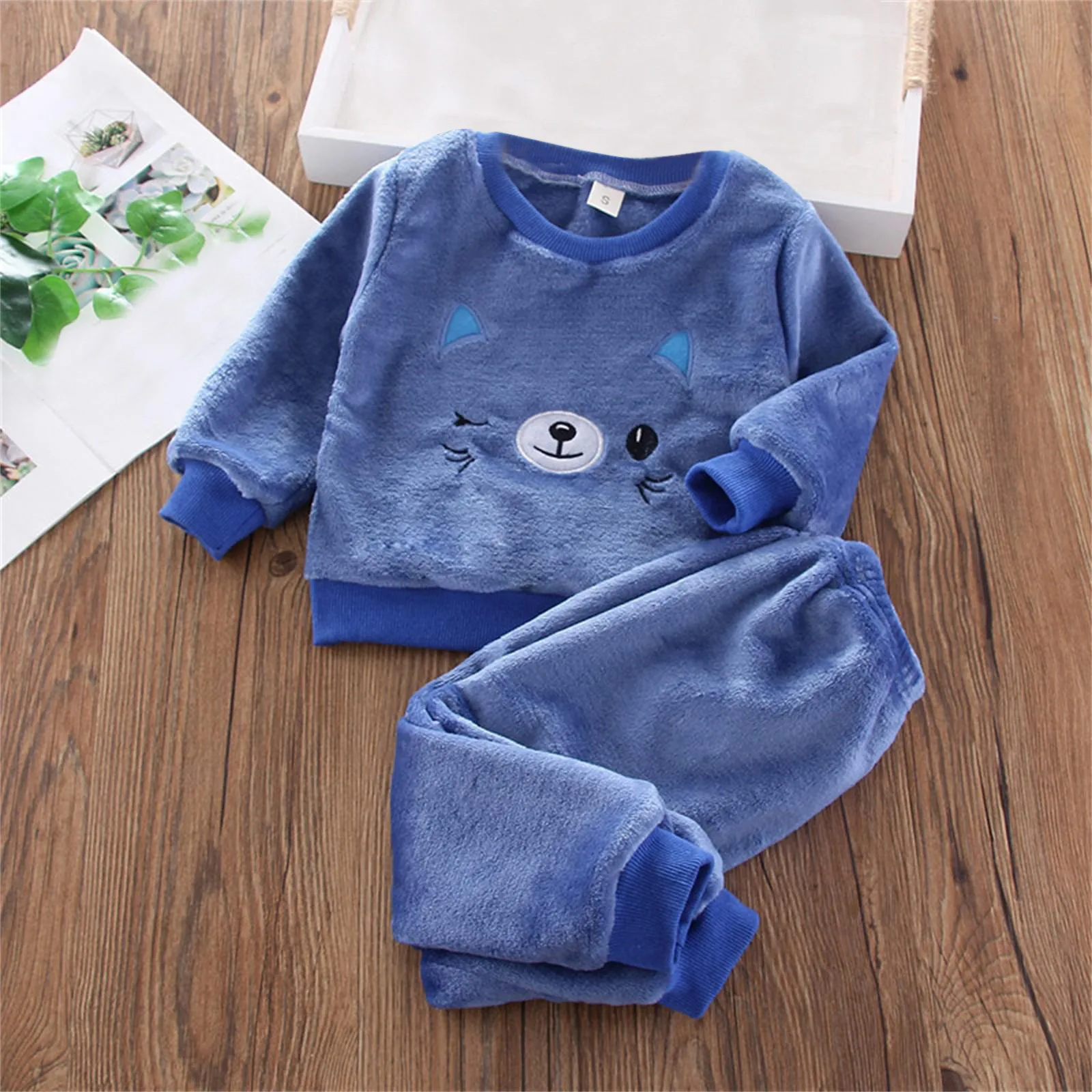 0-6 Years Old Children's Pajama Set Autumn And Winter New Velvet Warm Home Fur Baby Cartoon Flannel Pajamas Two Piece Set