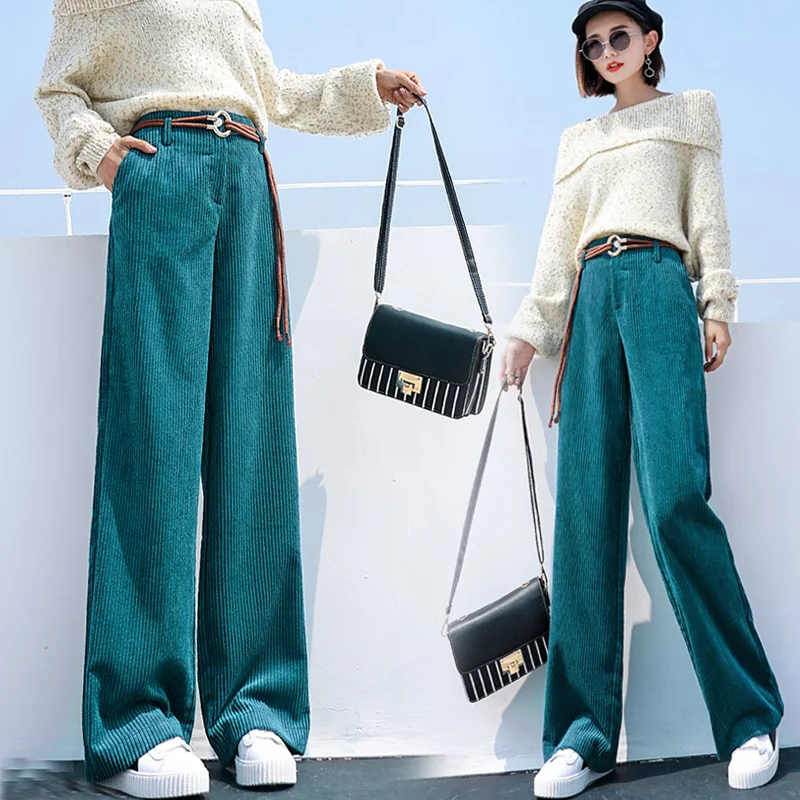 

Wide Leg Pants Women Clothing Spring Autumn 2023 High Waist Drooping Feeling Corduroy Pants Straight Tube Pants Trousers BD854