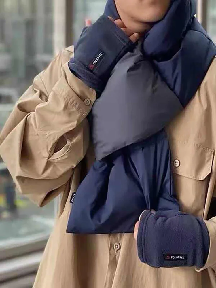 JAPAN 21AW Syal Kasual Pria dan Wanita Warna Blok Jepang untuk Musim Gugur dan Musim Dingin, Tahan Angin dan Dingin, Hangat