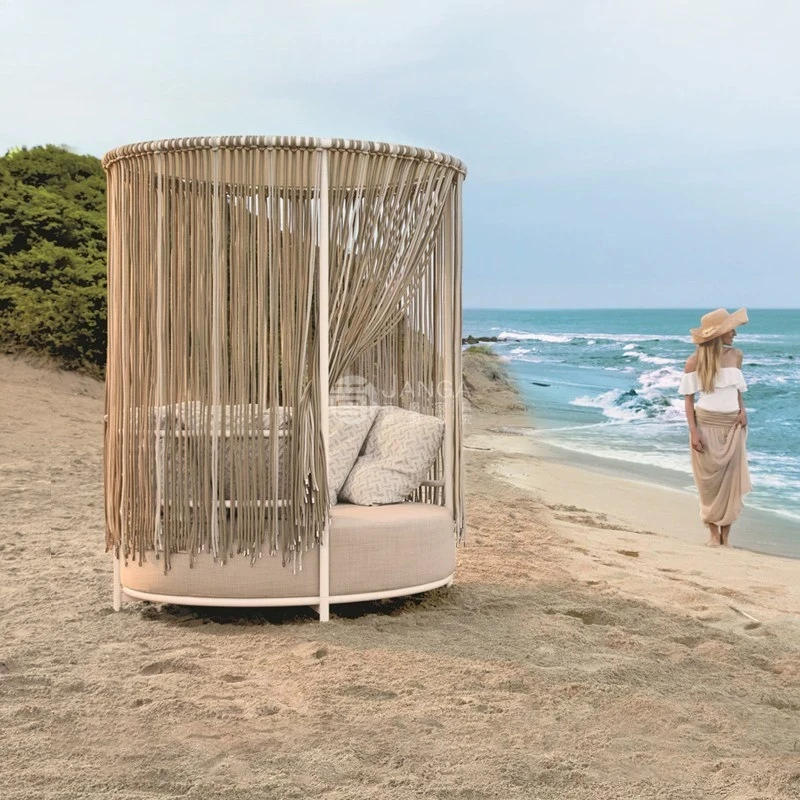 

Outdoor Terrace Garden Bed Courtyard Round Sofa Bed Hotel Resort Open Air Rattan Lounger Waterproof Sunscreen