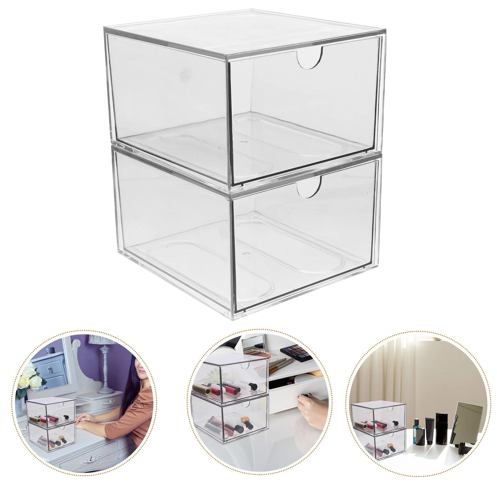 

2Pcs Clear Makeup Organizer Boxes Stackable Acrylic Drawers Face Towel Storage Bathroom Vanity Countertop Cosmetics Skincare