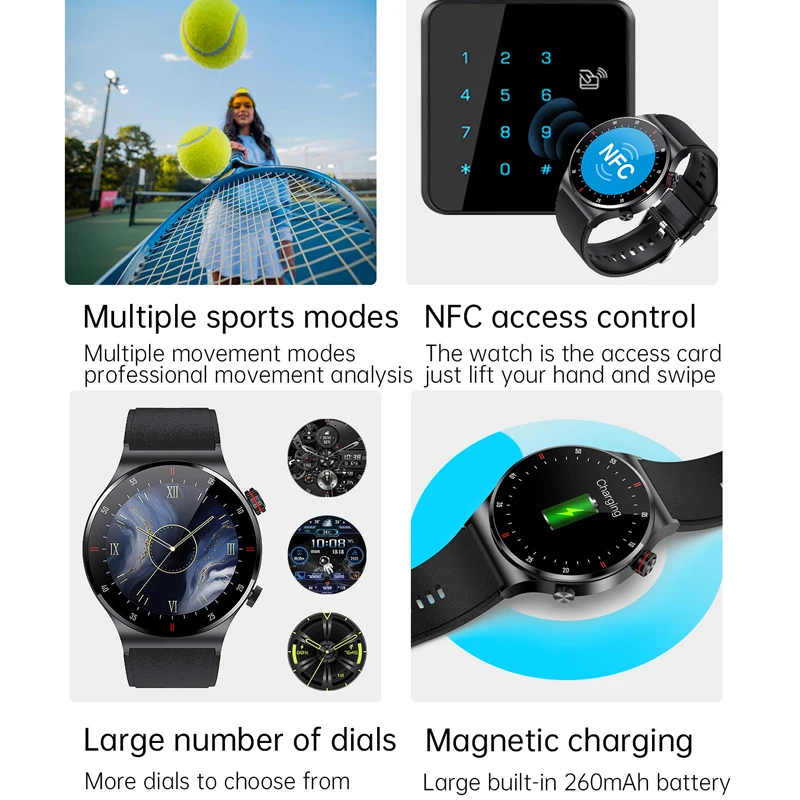 NFC Bluetooth Call Smart watch Men AMOLED Waterproof Rotating Button 2023 New ECG+PPG Smartwatch Man Sport Fitness Tracker+Box