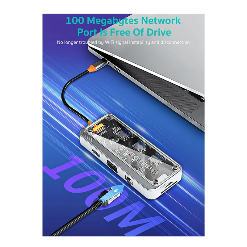 1 Piece Gigabit 10-In-1 Docking Station Type C HUB USB Compatible RJ45 SD Card Reader Gray Plastic USB 3.0 HUB-A25R