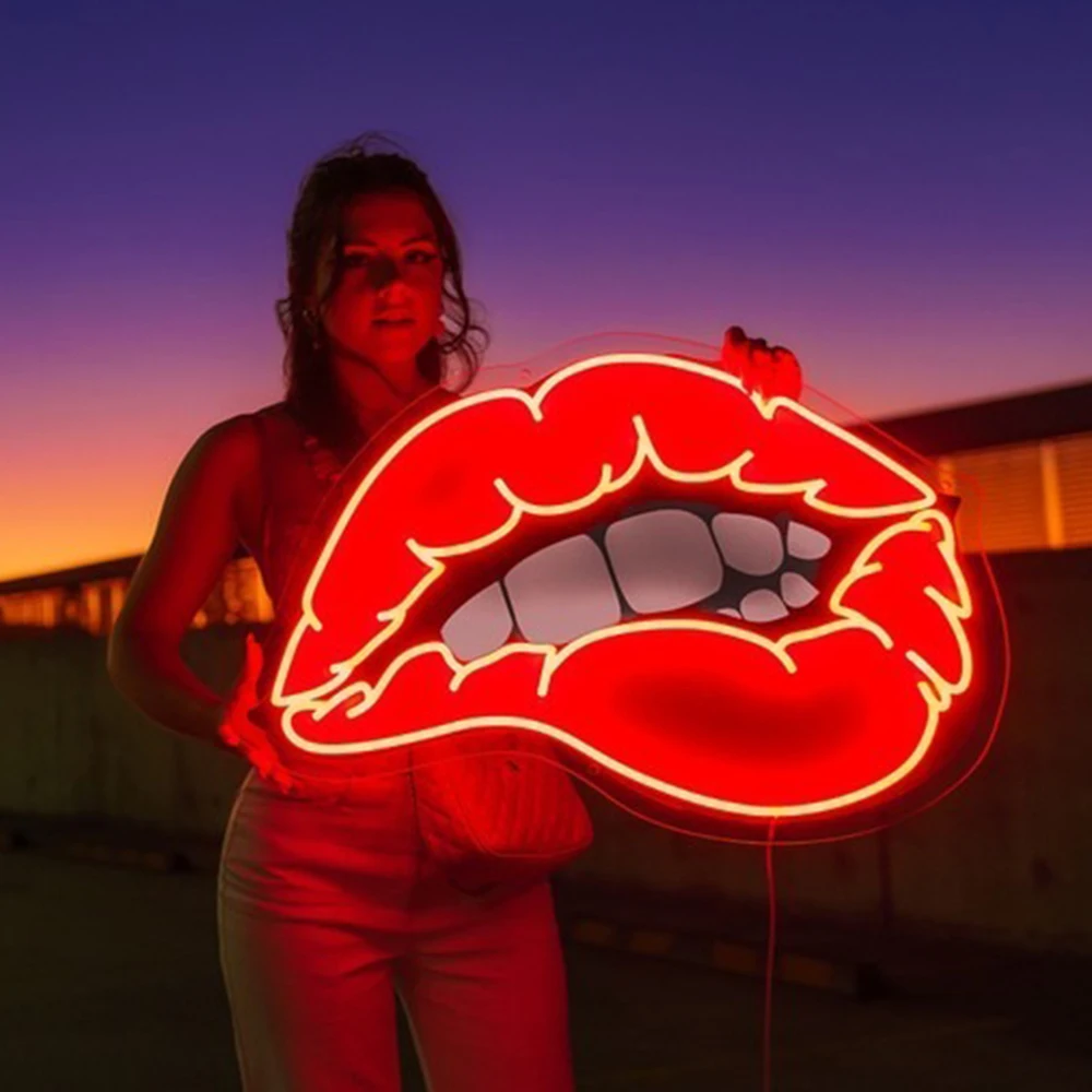 Red Lips Neon UV Print Sign for Living Room Bedroom Wall Art Decor LED Neon Light Custom Home Bar Club Decoration Neon Sign