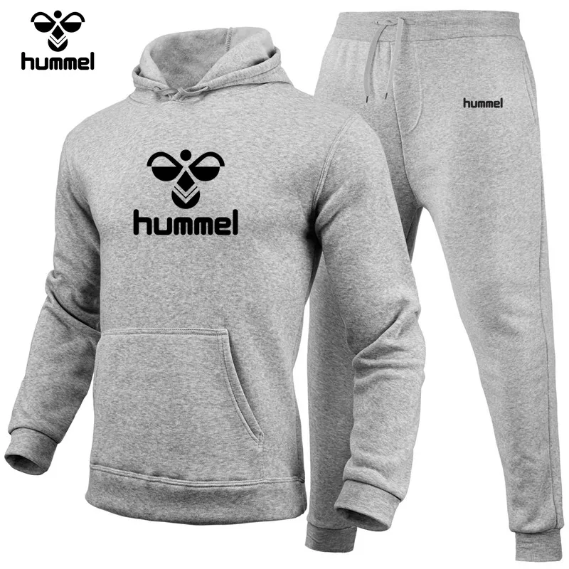 2024 Spring/Fall Brand HUMMEL Men\'s Hoodie Sweatshirt + Sweatpants Suit Fall/Winter Warm Sportswear Suit Men\'s Hooded Coat