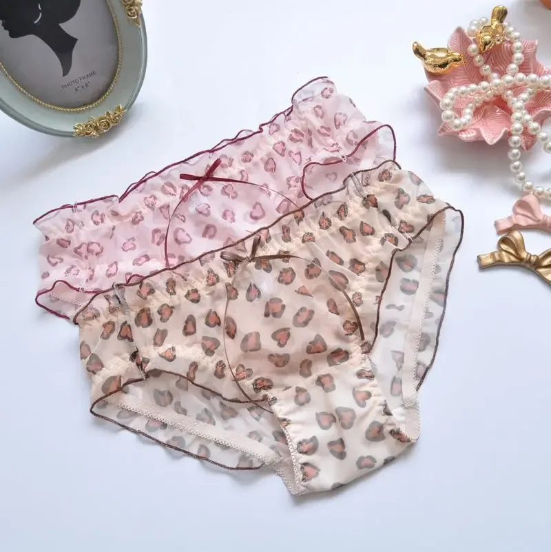 Transparent Leopard Print Sexy Underwear Princess Flying Edge Triangle Girl Cute Cotton Yarn Triangle Pants Small and Fresh