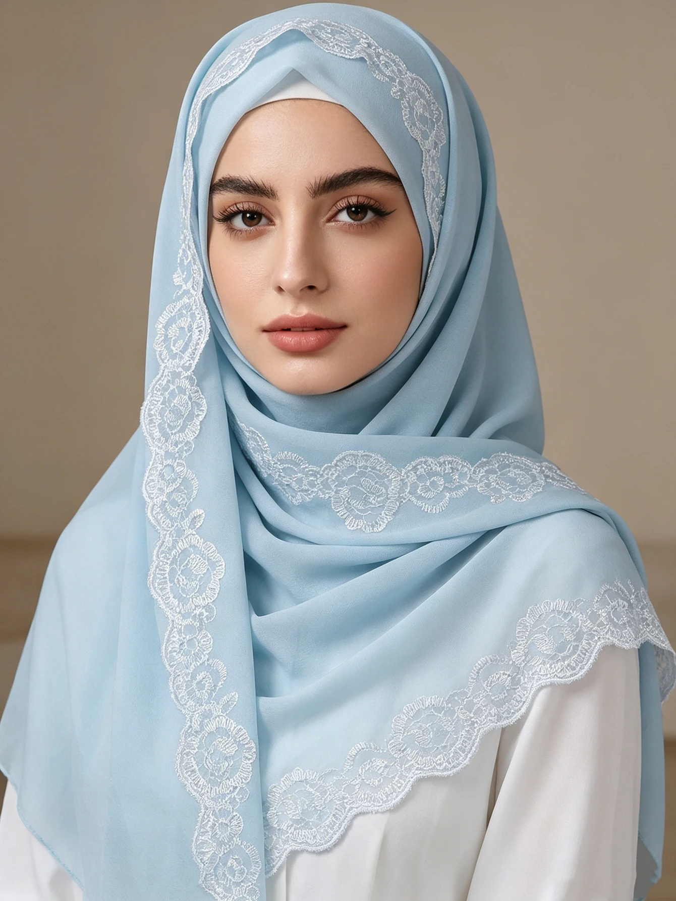 

Luxury Lace Edge Hijab Muslim Chiffon Hijab Islamic Turban Headband Scarves Shawl Muslim Headscarf for Wedding