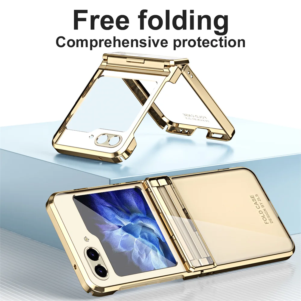 Deluxe Plating Phantom Fold Case for Samsung Z Flip 6 Galaxy Z Flip5 Flip4 Z Flip 3  Flip6 Shockproof Bumper 3in1 Hinged Cover