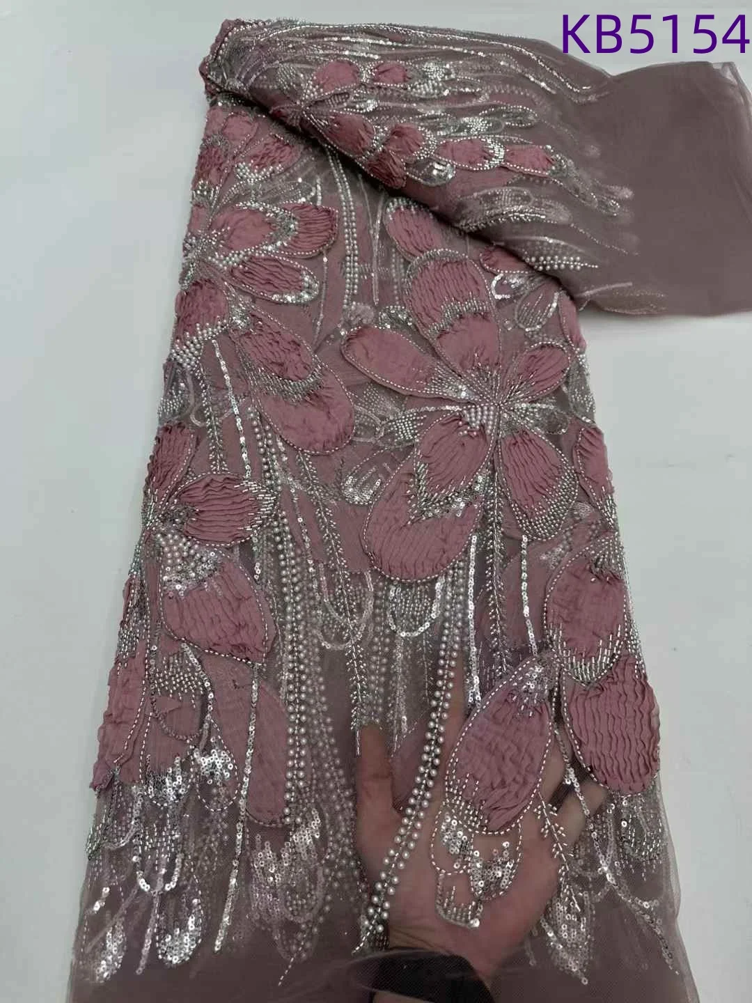 

Red 3D Flower Beaded Lace Sequence Tulle Lace Fabrics Nigerian Lace Fabrics 2025 Dubai Beaded Lace Fabrics For Sewing KB5154