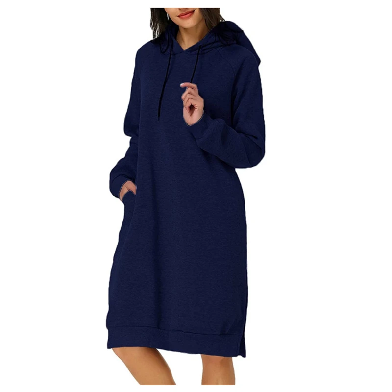 Women\'s Sweatshirt dress Long Split Hooded Dress Autumn Clothes Solid Long Sleeve Pullovers Casual Woman Sweatshirt dresses