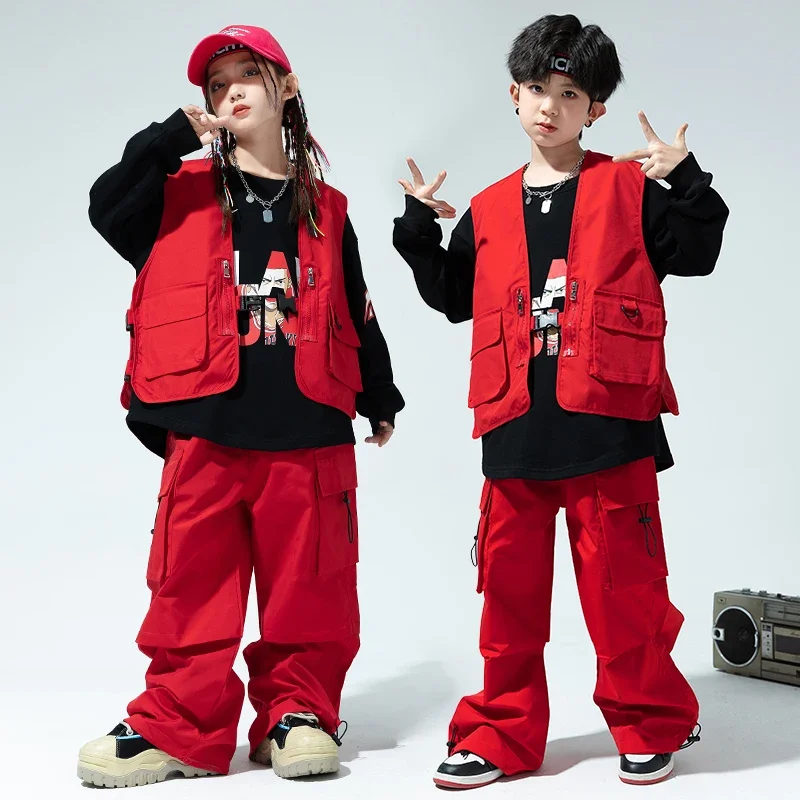 Grüne Hop Kleidung Mädchen Feste Weste Cagro Hosen Jungen Street Dance Jogger Kind Streetwear Kinder Kostüme Jazz Bühne Kleidung