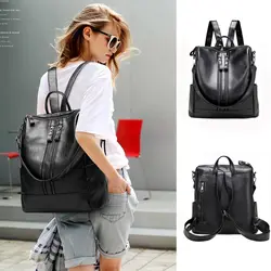 Women Soft Backpack School Leather Black Casual Multifunctional College Bag Large Capacity Shoulder Bags Travel Tote Backpack