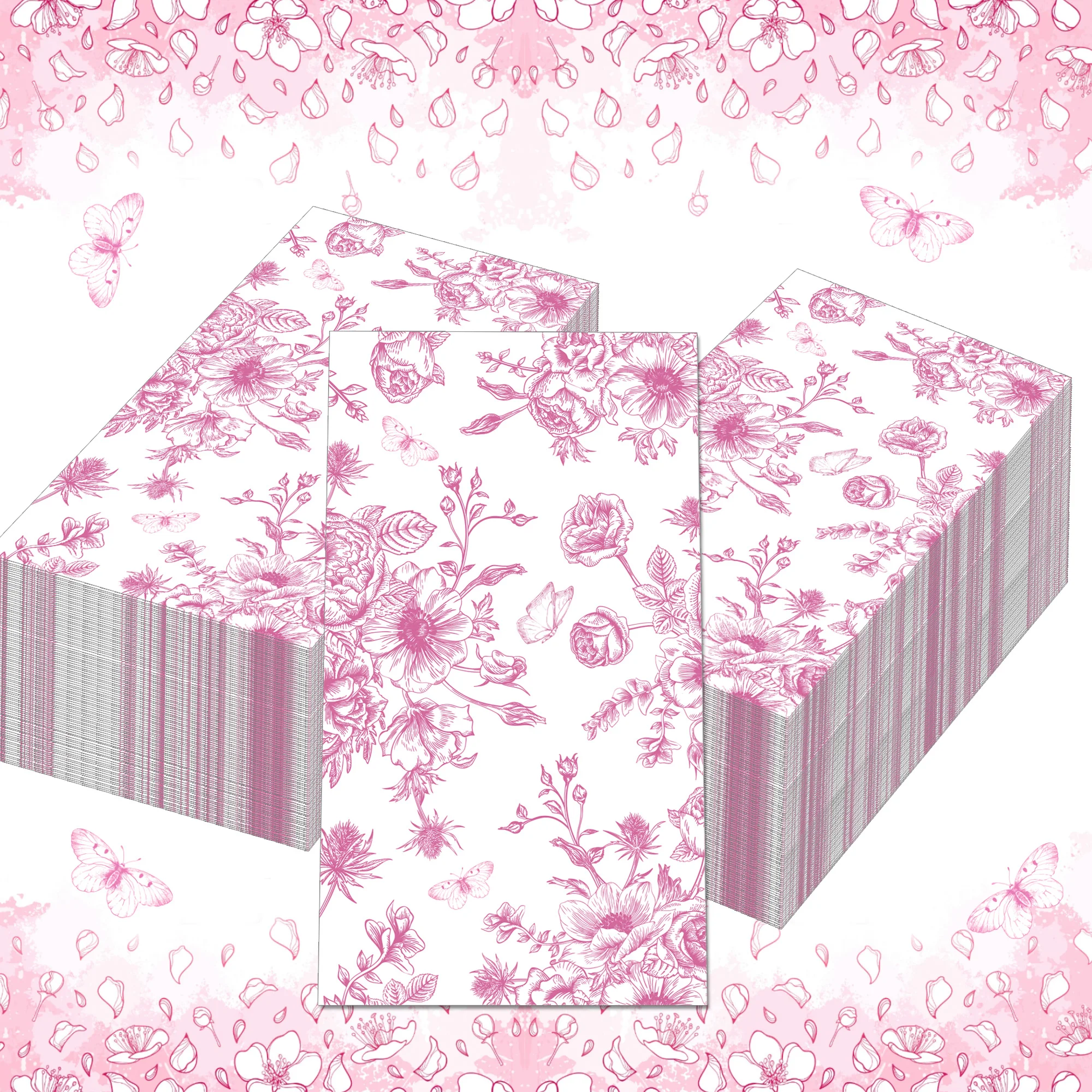 20 Stück florale Gäste-Servietten, rosa Blume, Einweg-Papier-Abendessen-Serviette, Badezimmer-Handtücher für Hochzeit, Geburtstag, Party-Dekoration – Detail 5