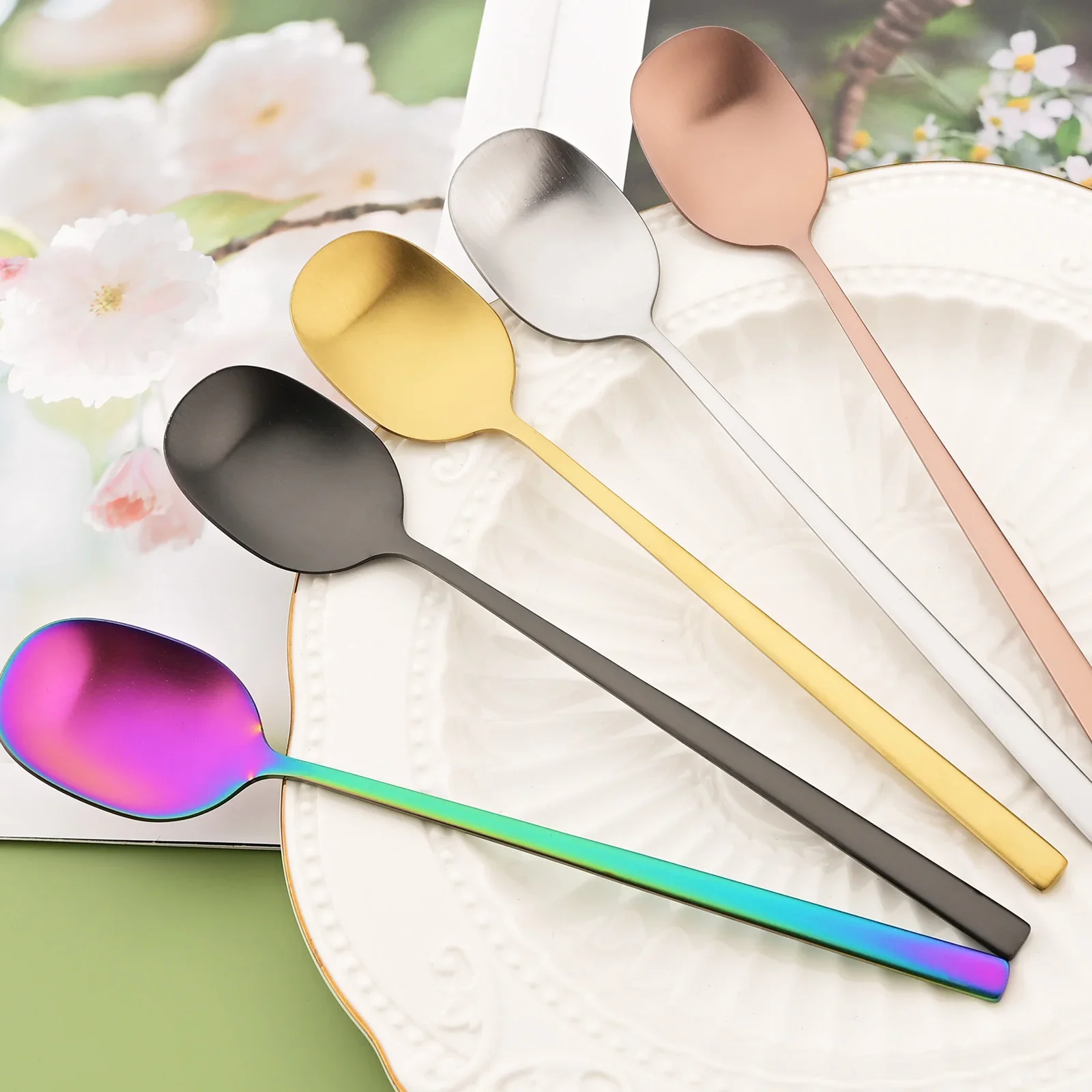 2 قطعة ماتي قوس قزح أواني الطعام مجموعة الكورية عشاء ملعقة عيدان أطباق الفولاذ المقاوم للصدأ أدوات المائدة المحمولة أدوات المائدة المطبخ مجموعة #3