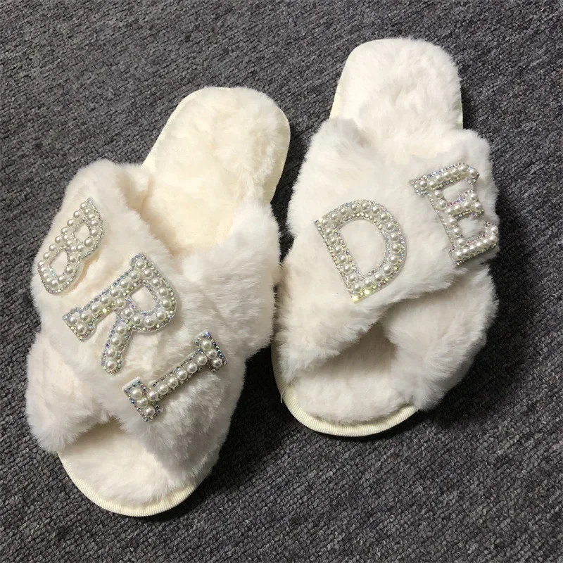 Plush Slippers Bride Honeymoon Shower Shoes Creative Bridesmaid Romantic Gifts Wedding Supplies Wedding Photo Props