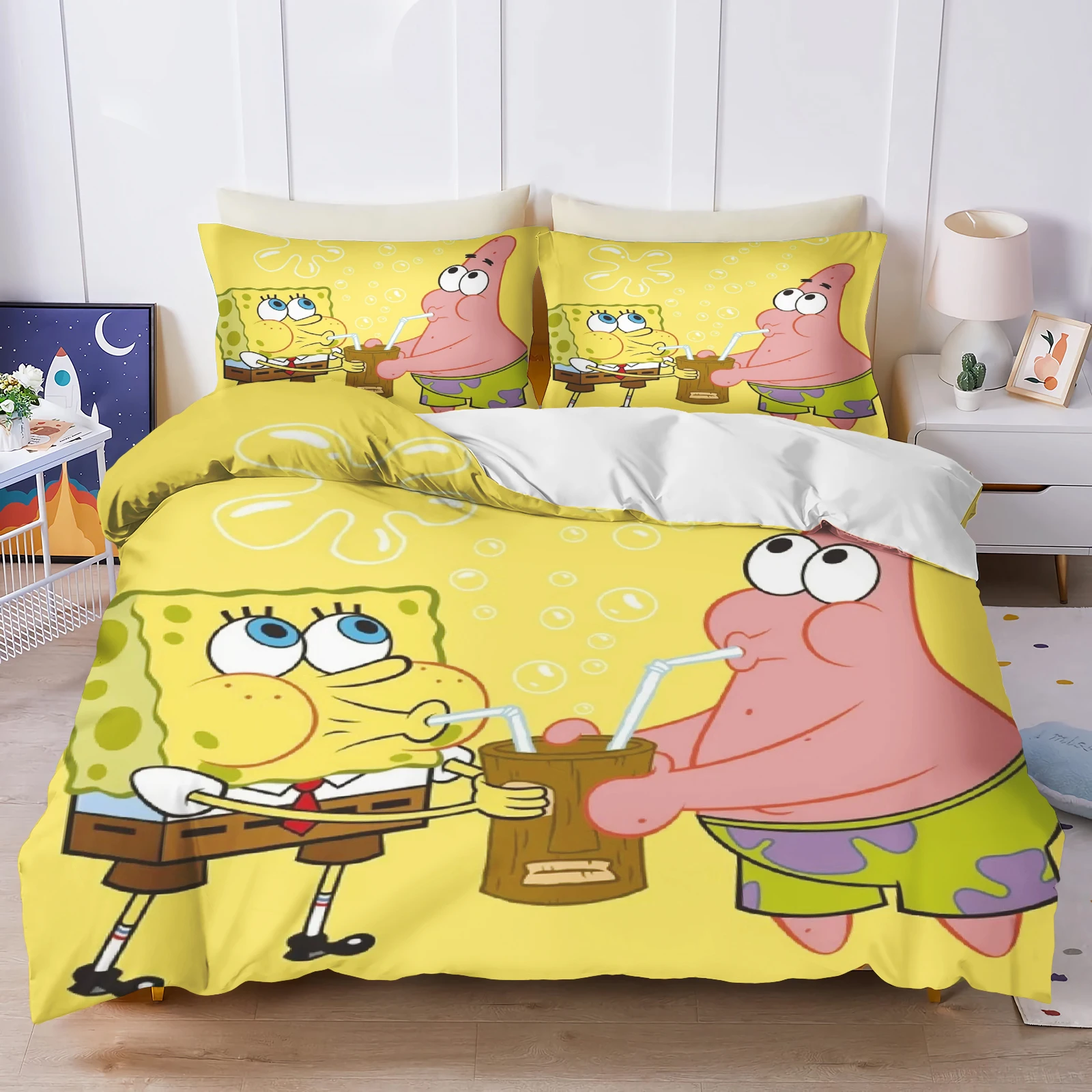 Christmas SpongeBob Patrick Bedding Set Dark Background Duvet Cover 3D Cartoon Quilt Cover Kids Bed Decor No Filler view 6
