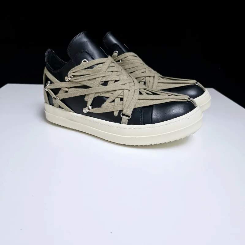 

25FW Темные стильные низкие туфли из натуральной кожи для мужчин и женщин, кожаные модные повседневные кроссовки, мужские черные туфли