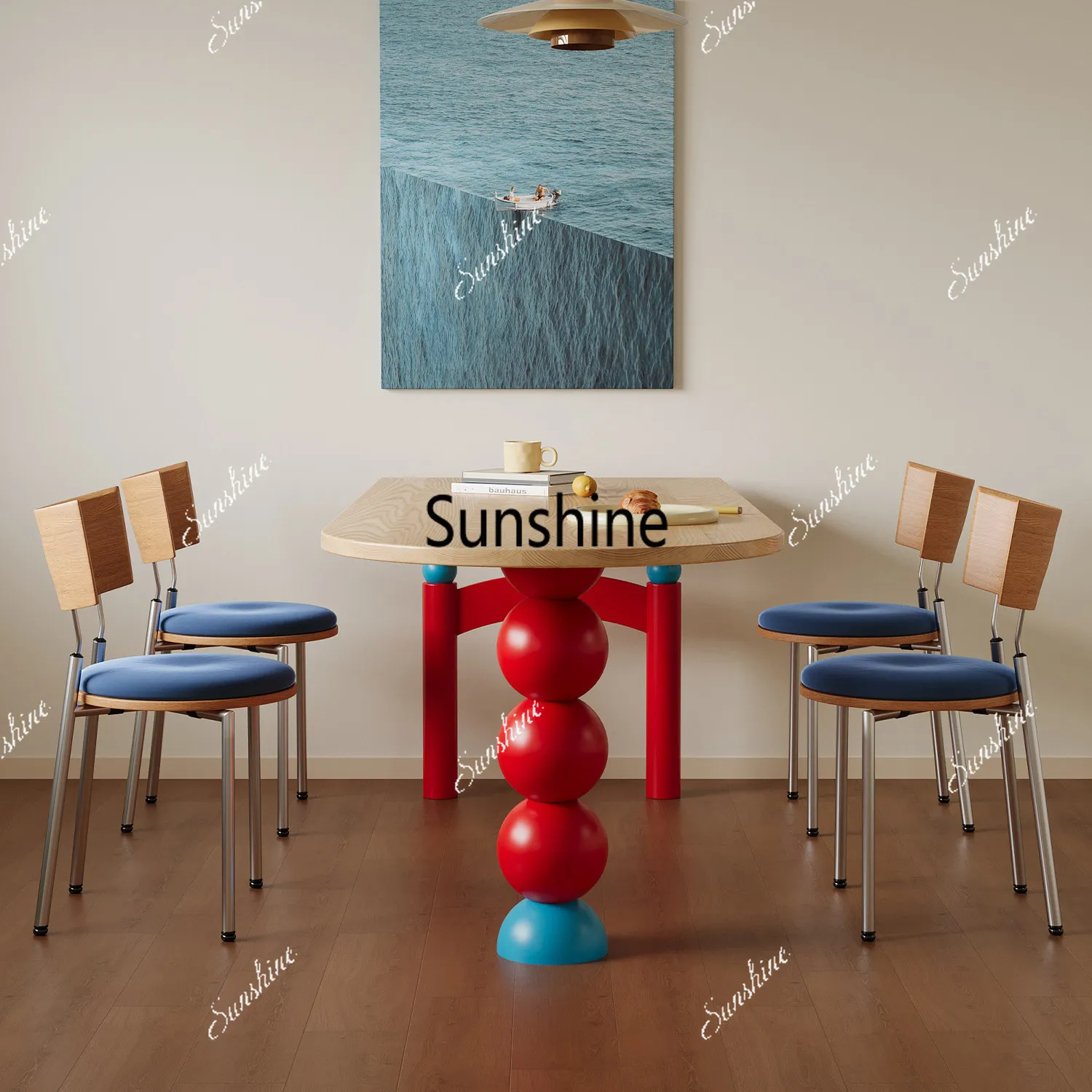 Medieval solid wood dining table Small apartment color matching dining table, semi-round desk against the wallTJ