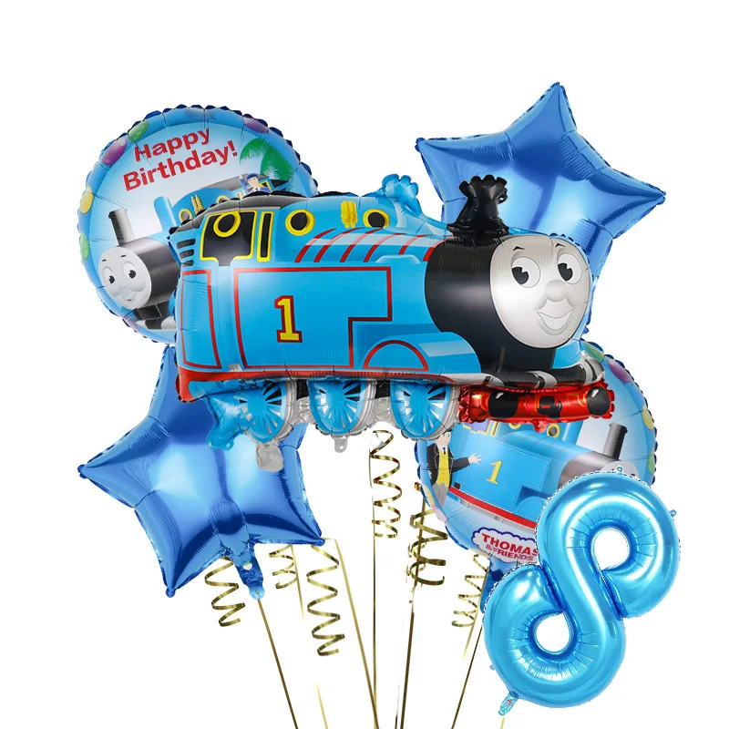 トーマスと友達の誕生日の装飾、ホイルバルーン、ナンバーセット、DIYギフト、ベビーシャワー、子供のおもちゃ、電車のバルーンキット、32インチ