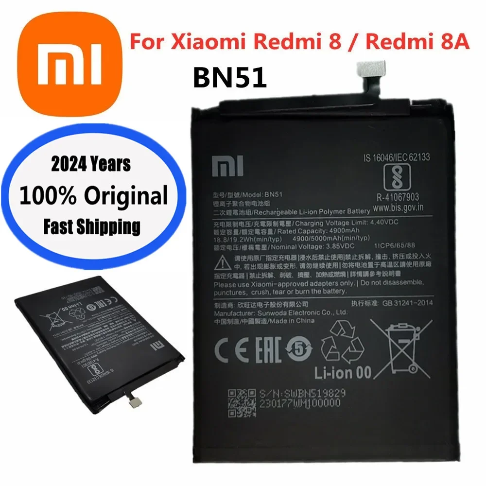 

2024 Years Xiao mi 100% Orginal BN51 Battery For Xiaomi Redmi 8 Redmi 8A Redmi8 Redmi8A 5000mAh High Quality Phone Battery