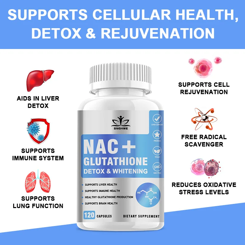 Suplemento Avançado Complexo NAC - Com L-Glutatione 500mg Cápsulas de Vitamina - Para a Saúde de Limpeza Pulmonar, Desintoxicação Renal, Cérebro & Suplemento Respiratório