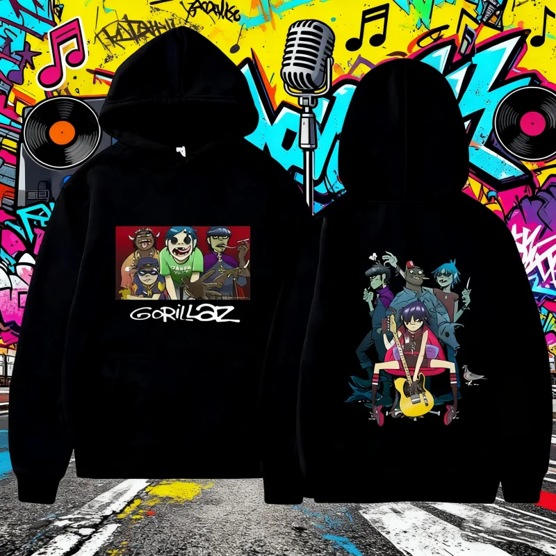 2025-26 الخريف/الشتاء الملابس الموسيقى الفرقة Gorillaz الشرير الصخرة الرجال الموضة 100% القطن مطبوعة هوديي الدفء Y2k #1