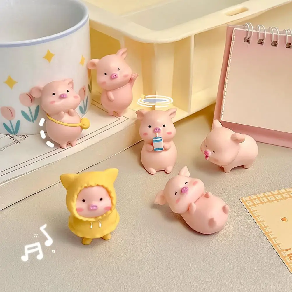 Mini Pig Figurines Cartoon Miniature Pig Toy Cute Piglet Cake Toppers For Home Office Desk Birthday Party Decoration