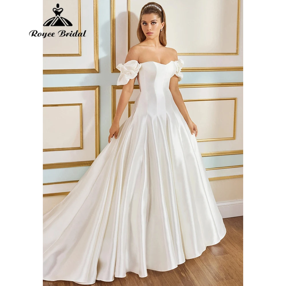 

Roycebridal Satin A Line Wedding Dress Bateau Neck Off The Shoulder Draped Princess Dresses Customized Vestidos De Novia 2025