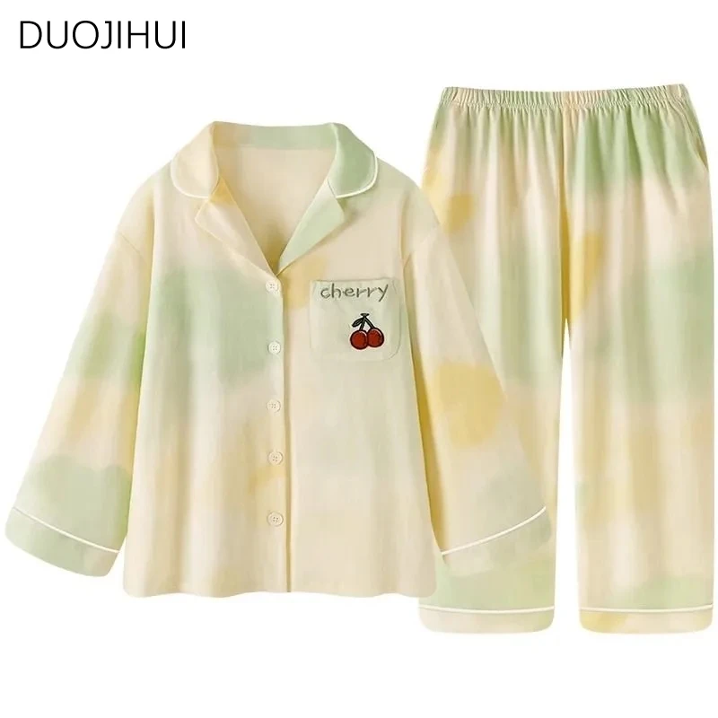 DUOJIHUI-Conjunto de pijama holgado de dos piezas para mujer, ropa de casa informal, cárdigan dulce, pantalón Simple a la moda, Color de contraste, novedad