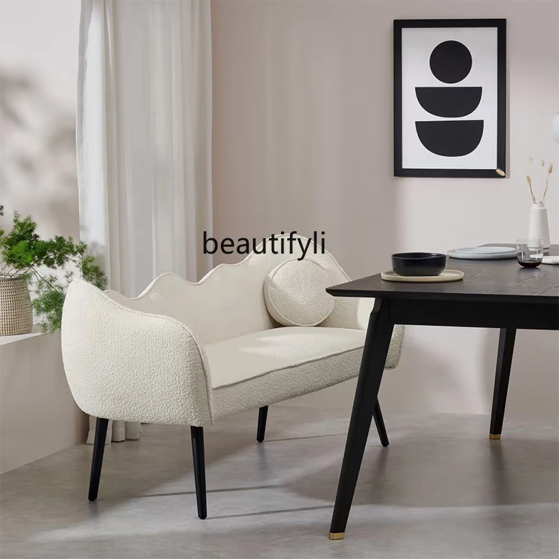 

CXH Lambswool Fabric Small Sofa Simple Modern Curved Silent Style Home Bench Dining Chair