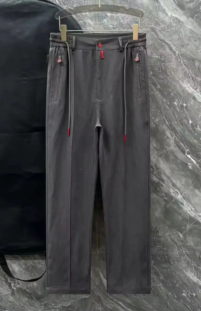 

Italian Kiton summer new old money style linen fashion versatile drawstring straight trousers