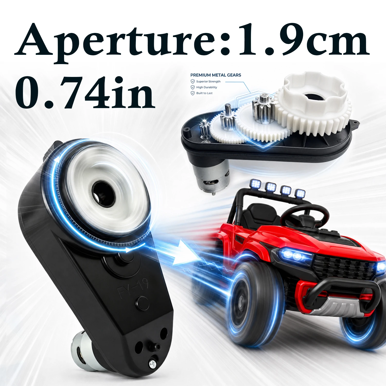 1,9 cm 0,74 Zoll großes Motorgetriebe für Kinder-Elektroauto, 6 V, 12 V, 24 V, Fahrt auf dem Auto, RS550-Universalgetriebe mit Metallgetriebe