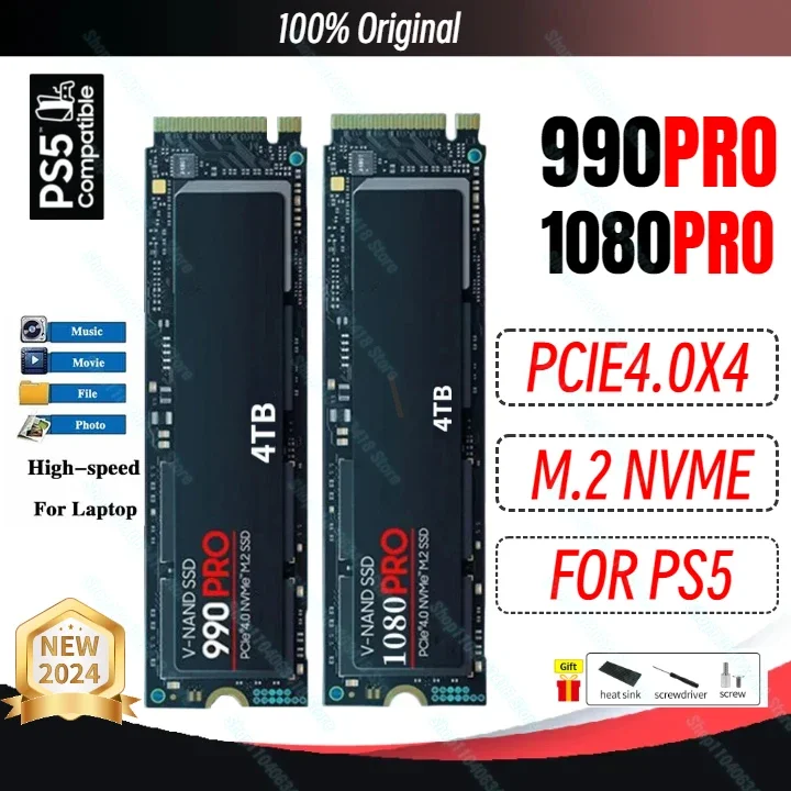 

2024 Newest 990 PRO 1TB 2TB 4TB 8TB SSD Internal Solid State Hard Drive M.2 2280 NVMe PCIe Gen 4.0 x 4 for PS5 Desktop Laptop PC