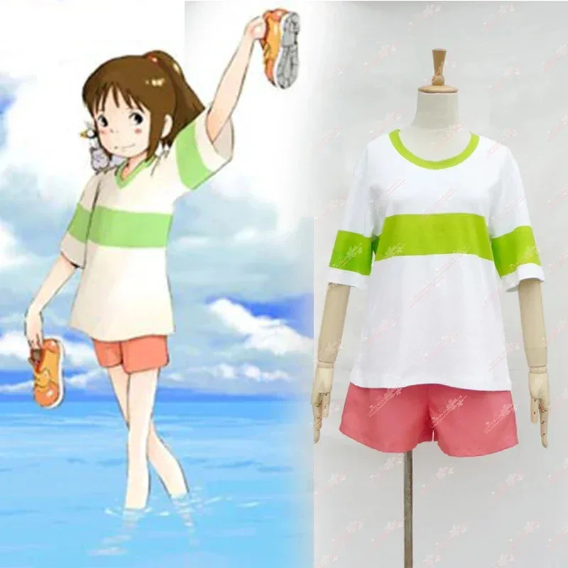 

New Chihiro Ogino Cosplay Costume Japan Anime Casual Costumes T shirt+Short Pants ZY776320255;h'8,k'9.