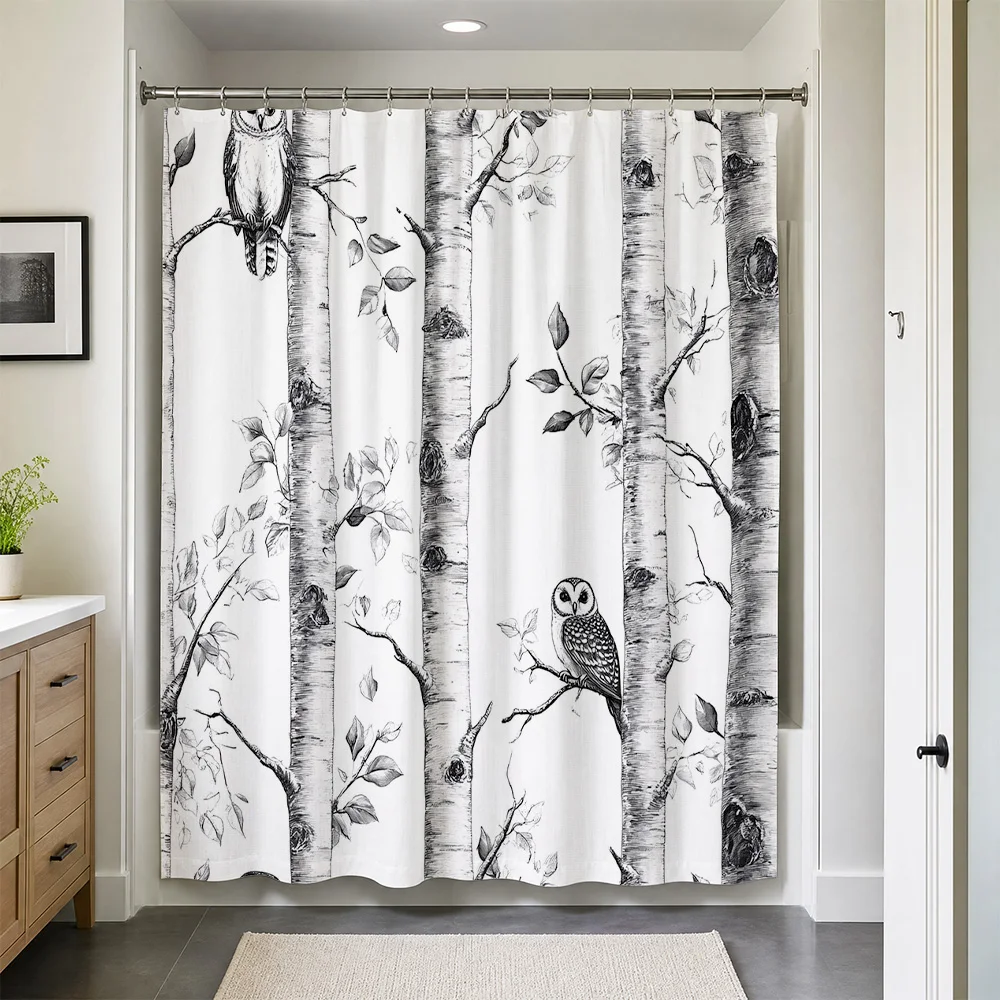 Boho Woodland Forest Animals Shower Curtain Bathroom Decor Watercolor Owl Fox Bear Print Shower Curtain