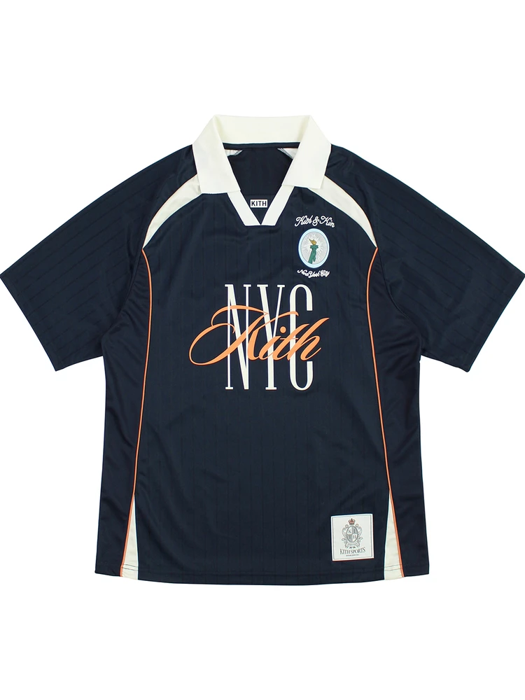 Kith New York Collaborative Retro Patchwork Color Block Football Short Sleeve T-Shirt Breathable Sweat Absorbent Summer Casua...
