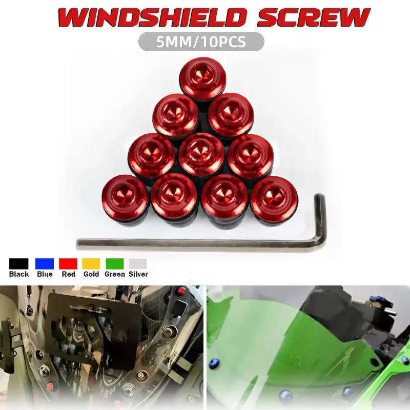 For HONDA CBR 600 RR/F4i/F4 VFR 800 Steed 1000RR CRF250l 5mm 10PCS Motorcycle Windscreen Windshield Bolts Screws Nut Fastener