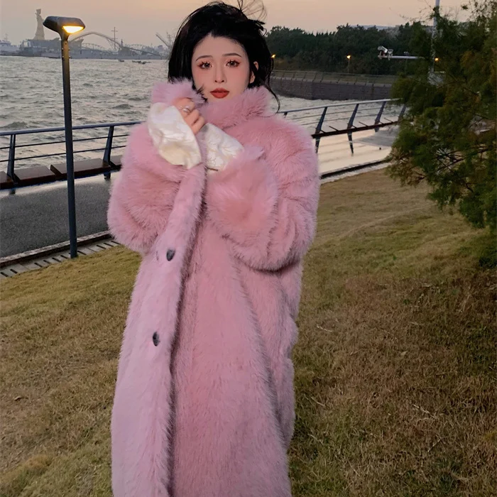 

Luxury Faux Fox Fur Coat Women 2025 Fall Winter New Korean Style Long Thick Plush Jacket