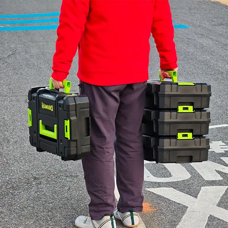 Portable Stackable Tool Storage Box Vehicle-mounted Secure Latches Tool Case Large Capacity Home Workshop Tools Packaging