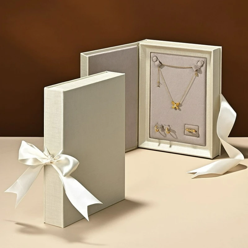 Jewelry storage book box flip creative ribbon style ring necklace jewelry display gift box
