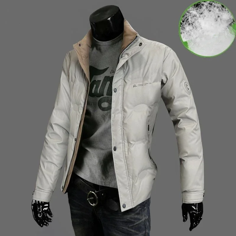 2024 New Fashion White Duck Down Jacket Men's Winter Short High-end Stand Collar Color Winter Coat Thickened Three-proof Coat