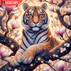 HUACAN DIY Diamond Mosaic Tiger Full Square Round Diamond Painting Animal New 2024 Picture Of Rhinestones