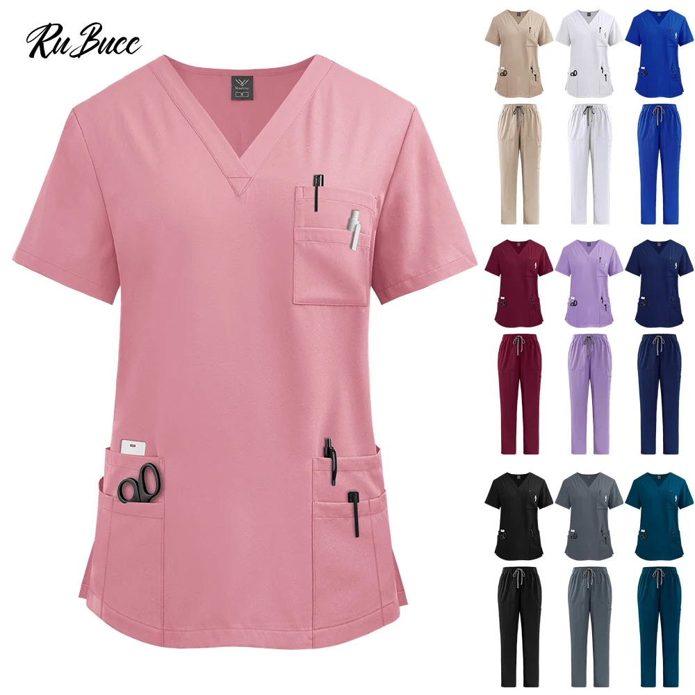 

Pet Clinic Medical Nurse Set Multicolor Unisex Dentist Surgical Uniforms Beautician Workwear Hospital Nursing Doctor Scrubs Suit