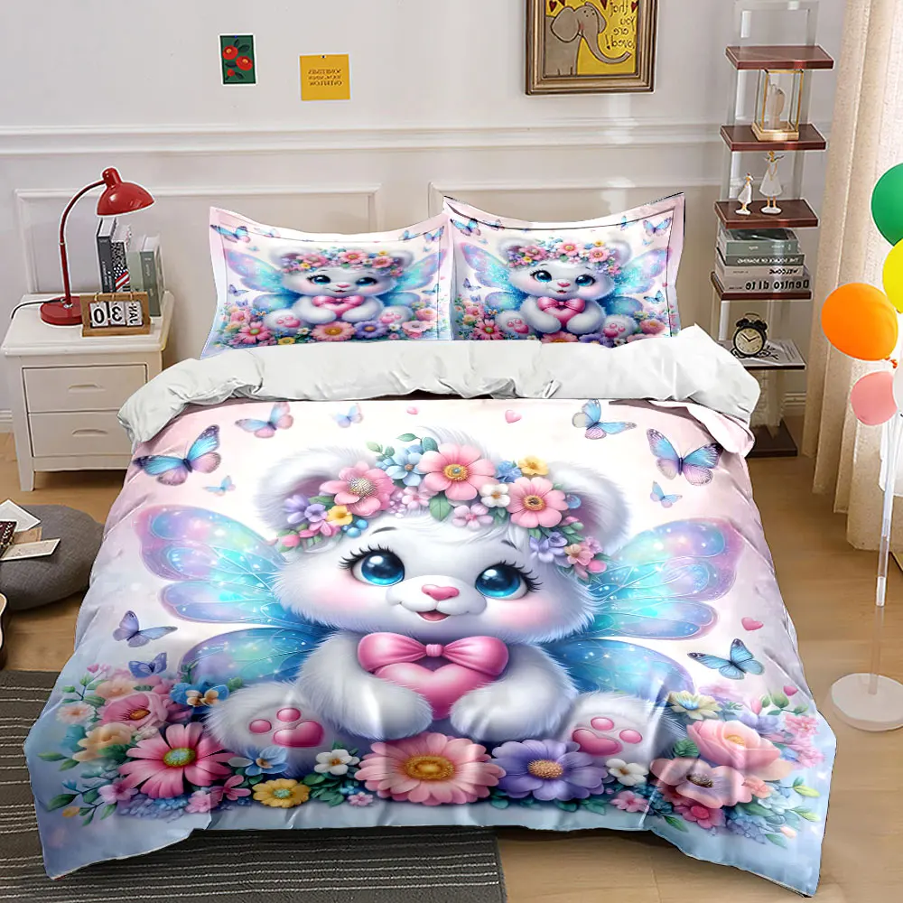 Fantasy garden with winged plush Print Soft Comfortable Duvet Cover Bedding Set Included 1*Duvet Cover  2*Pillowcases