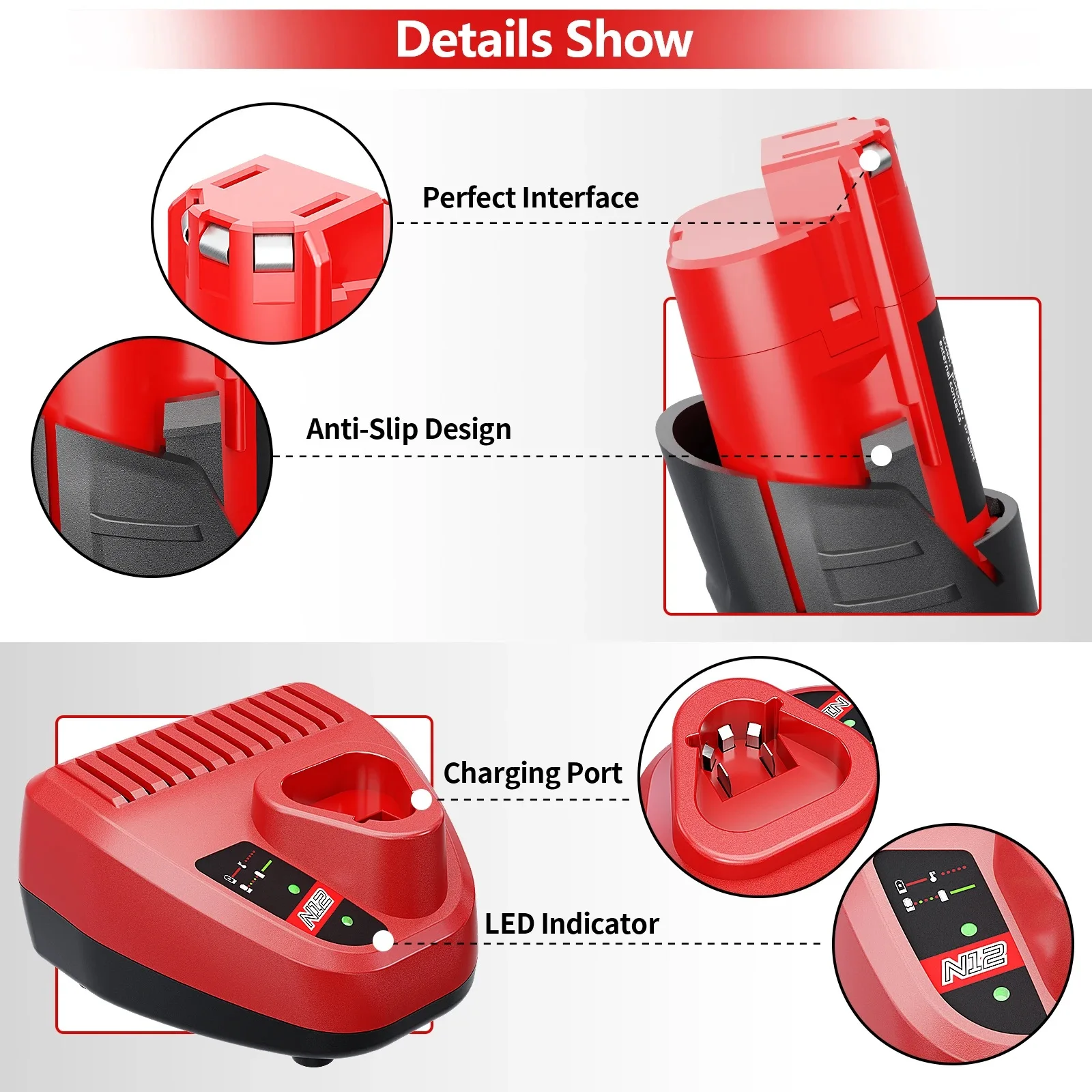 12V 6.8Ah Replacement Battery For Milwaukee M12 XC 48-11-2401, 48-11-2402, 48-11-2420, 48-11-2411,48-11-2412,M12B2,M12B4