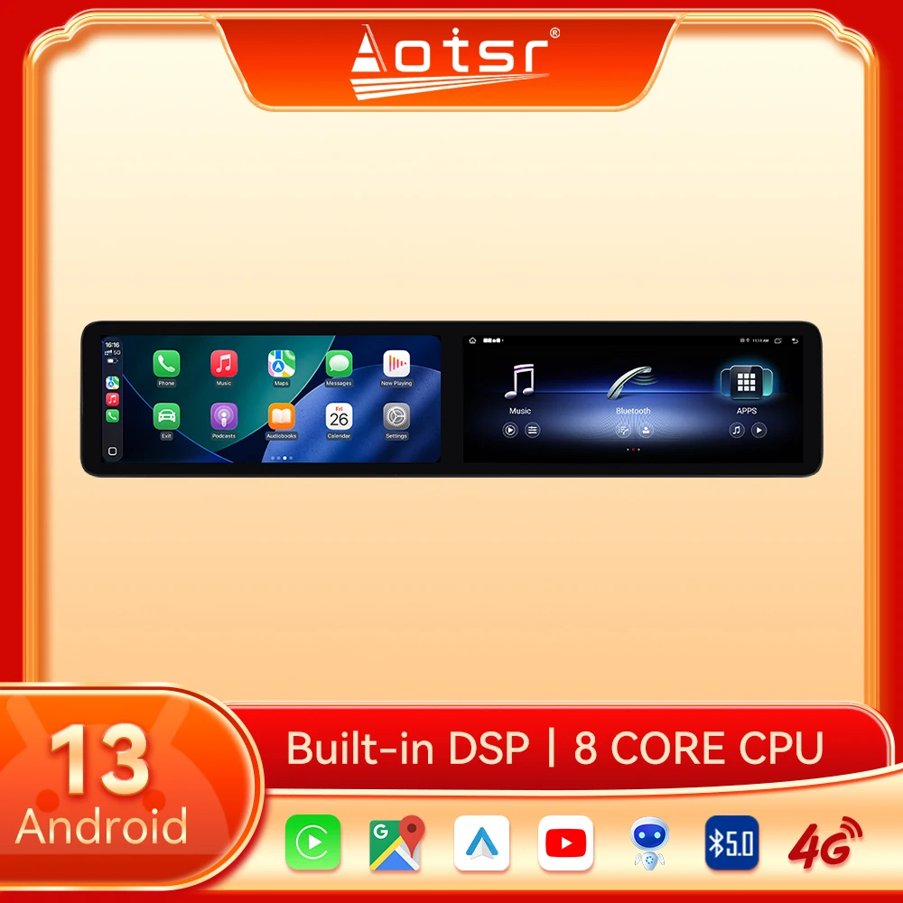 

Обновление двойного 12,3-дюймового сенсорного экрана для Mercedes C-Class 2011-2014, автомобильный радиоприемник, автомобильный GPS-навигатор, мультимедийный плеер с Carplay