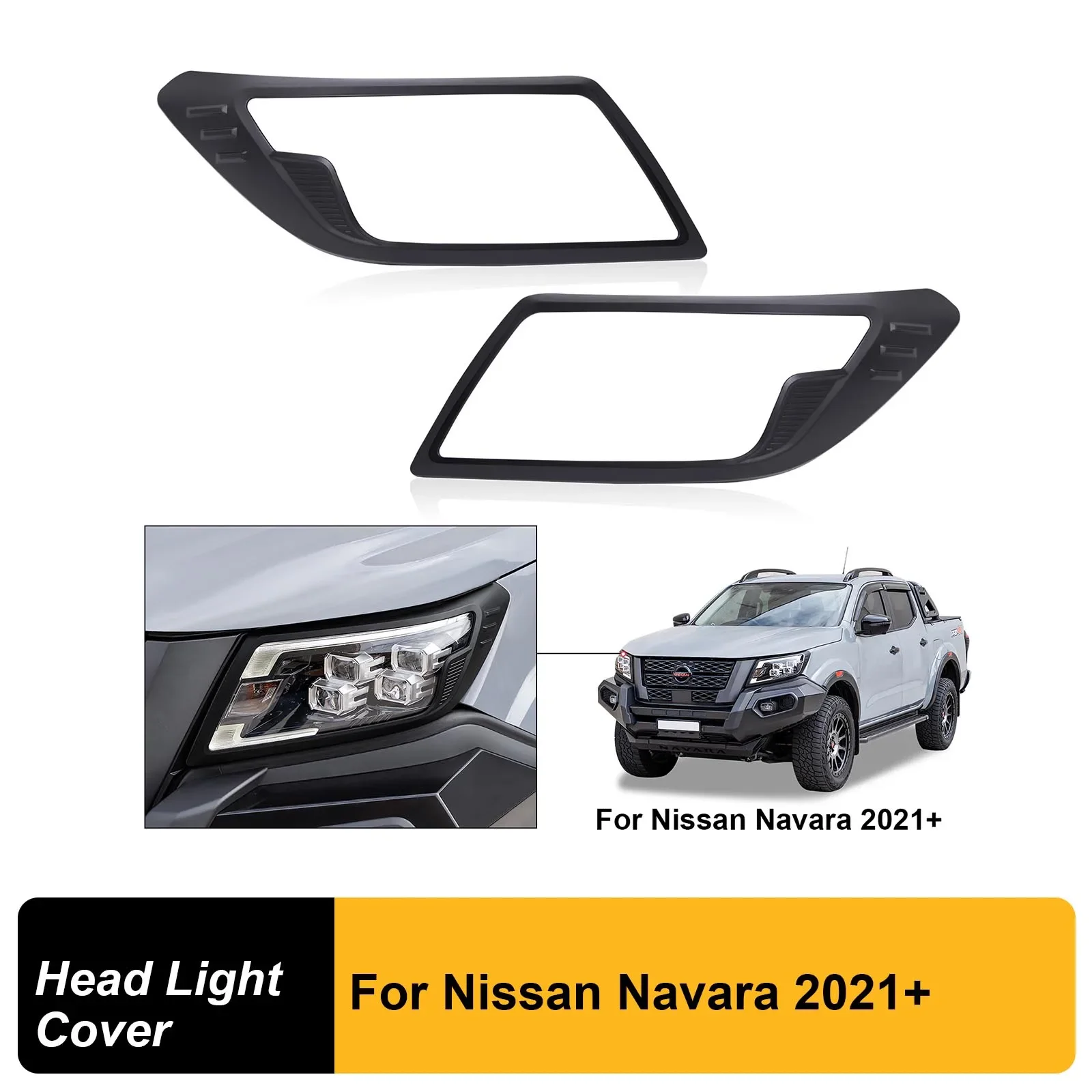 

2PCS/SET Headlight Head Light Lamp Cover Trims for Nissan Navara NP300 D23 2021 2022 2023 2024